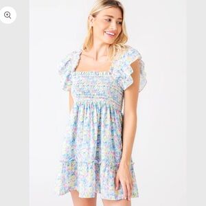 LoveShackFancy Nadja Rainbow Multicolor Floral Mini Dress